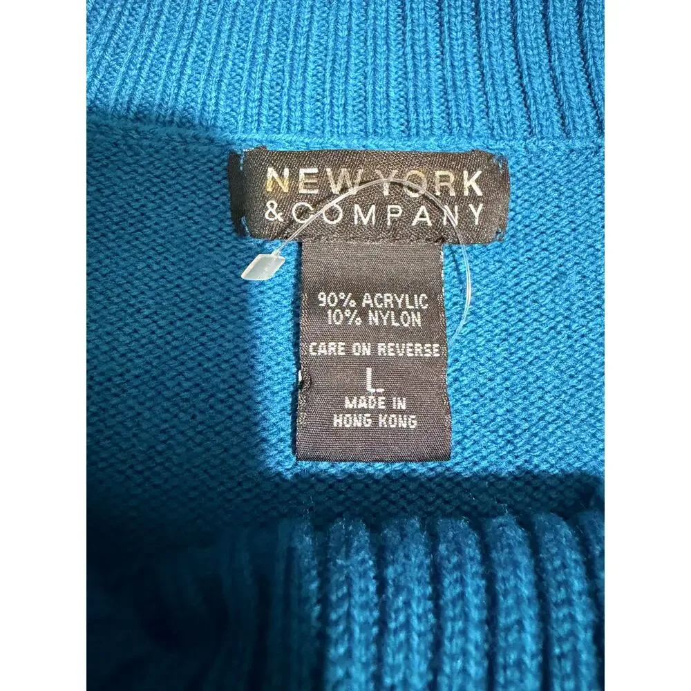 New York & Company Blue Foldover Collar Sweater Size L